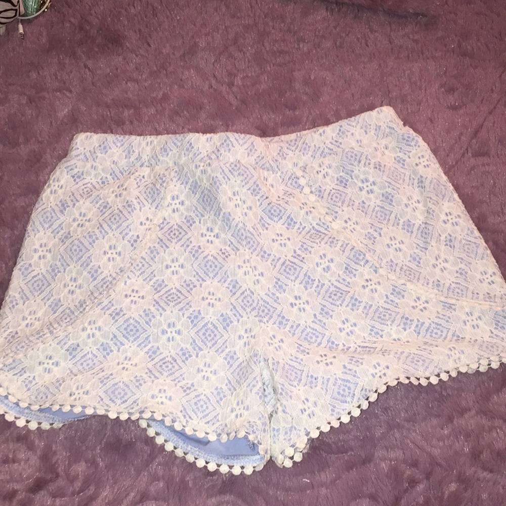 Blue and white lace shorts